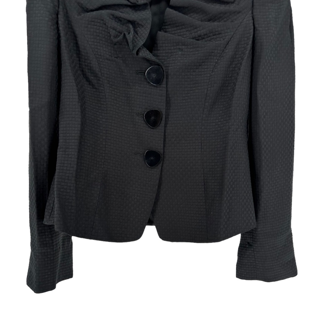 Armani Collezioni Black Ruffle Pleat Collar 90’s Vintage Button Jacket size 6 - Picture 4 of 11